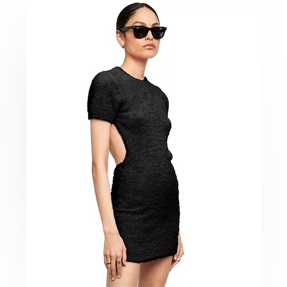 LIONESS Westside Backless Furry Mini Dress Black - Picture 4 of 15